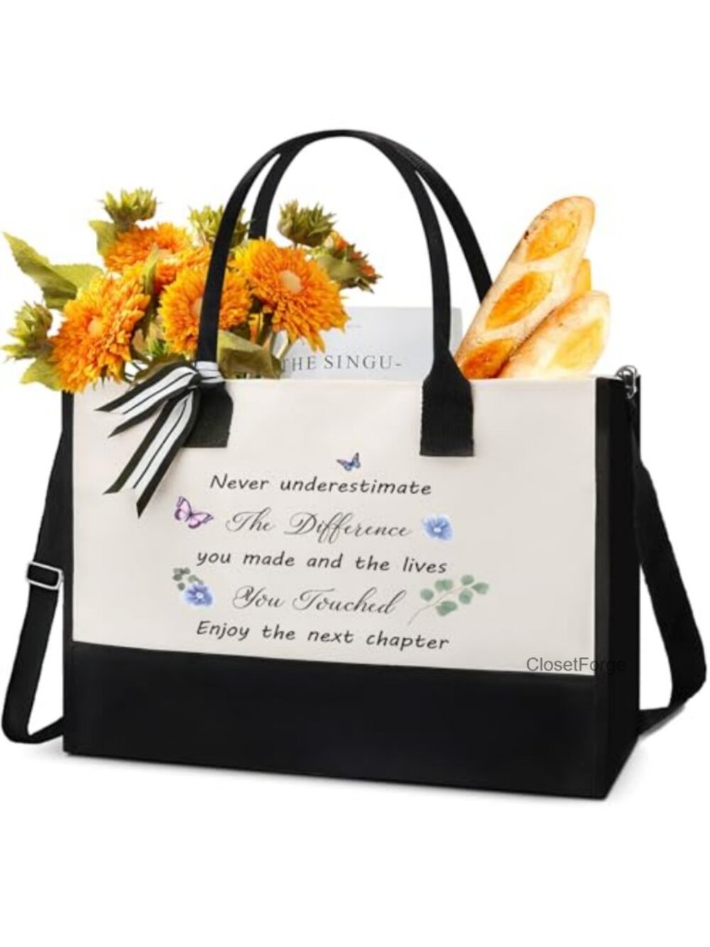 Retirement Gifts for Women Canvas Tote Bag with Zipper, Waterproof Lining